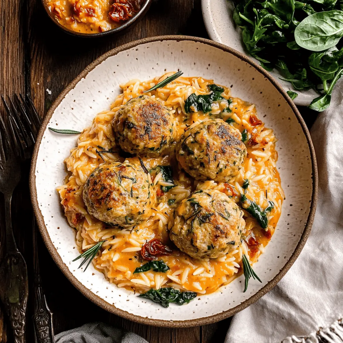 Rosemary Chicken Meatballs & Tomato Orzo