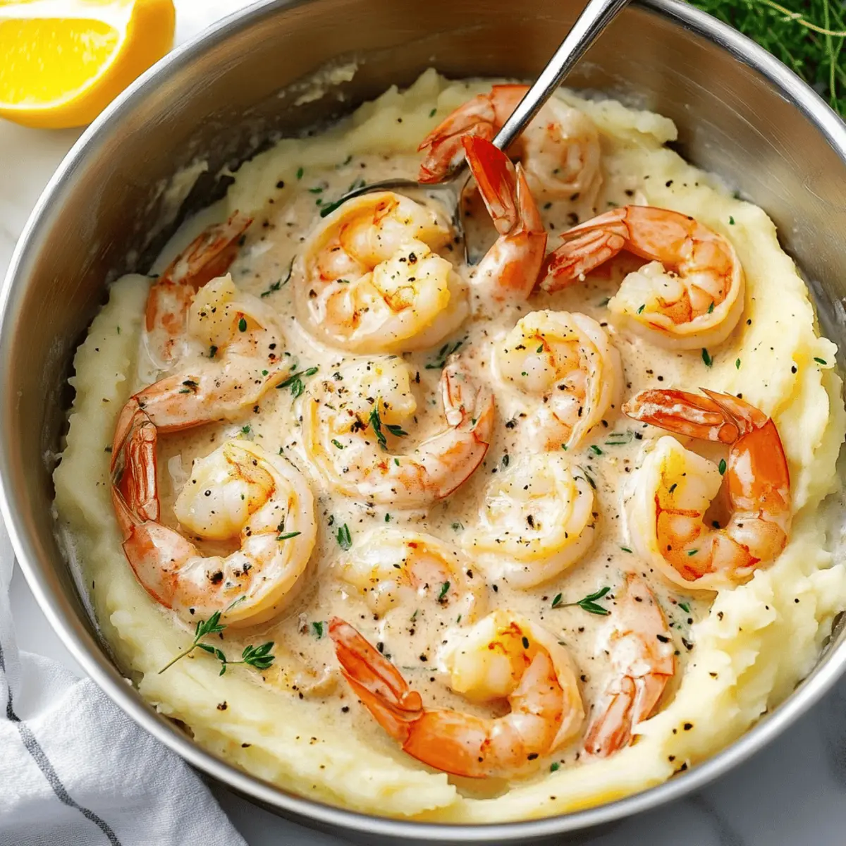 Creamy Garlic Shrimp Over Mashed Potatoes