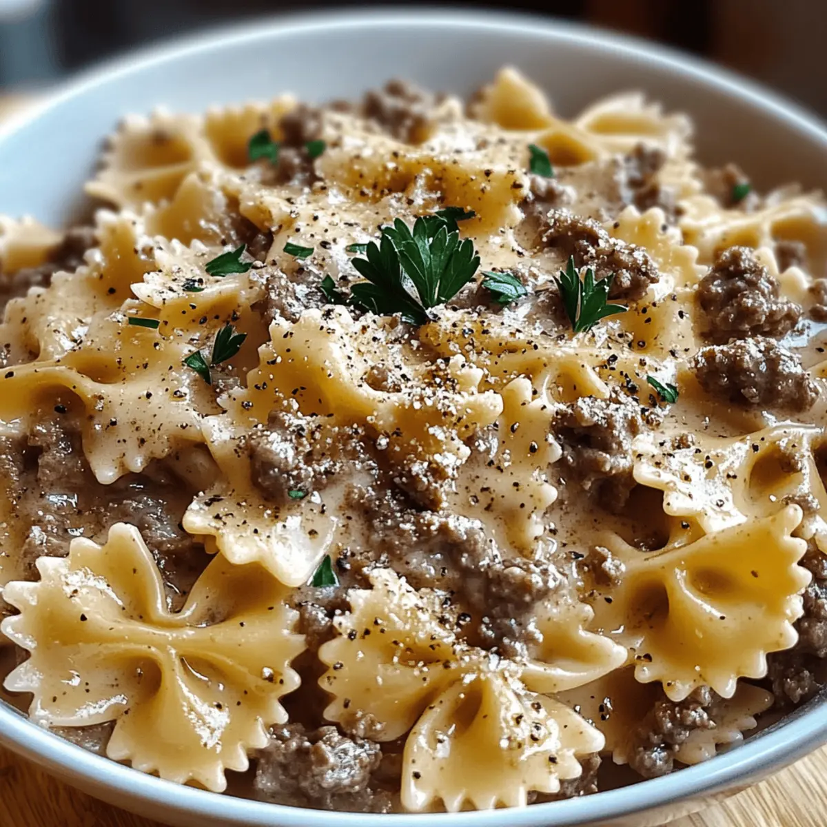 Creamy Parmesan Garlic Beef Bowtie Pasta