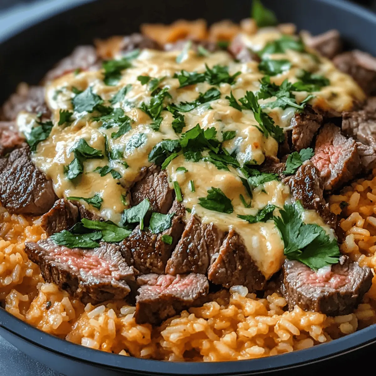 Easy Steak Queso Rice