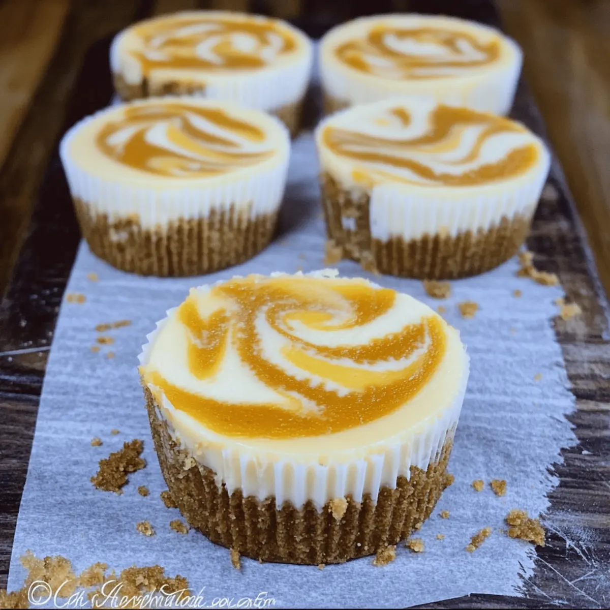 Mini Pumpkin Swirled Cheesecakes