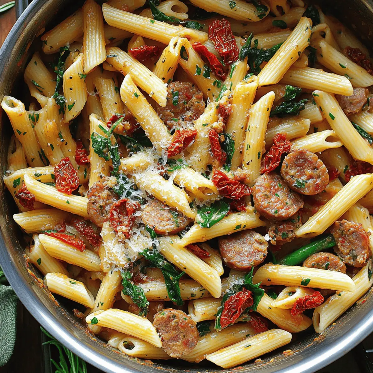 Pasta with Sun-Dried Tomato Sauce & Sausage