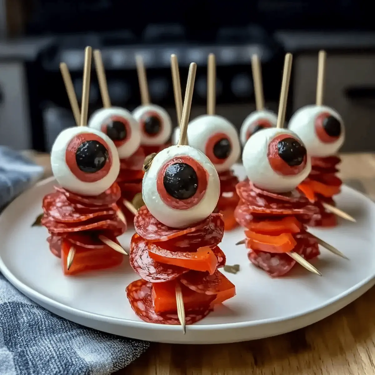 Spooky Skewered Salami Eyeballs