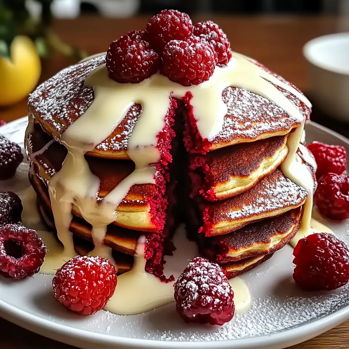 Red Velvet Pancakes With Cream Cheese Glaze