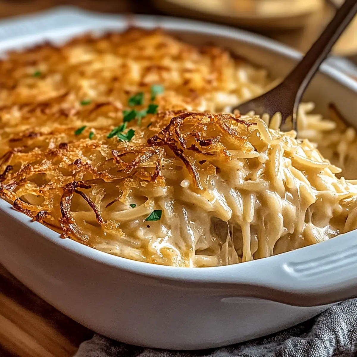 French Onion Orzo Bake