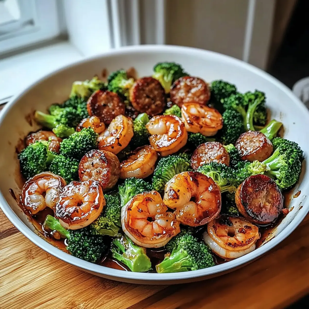 Honey Garlic Shrimp & Sausage Broccoli Skillet