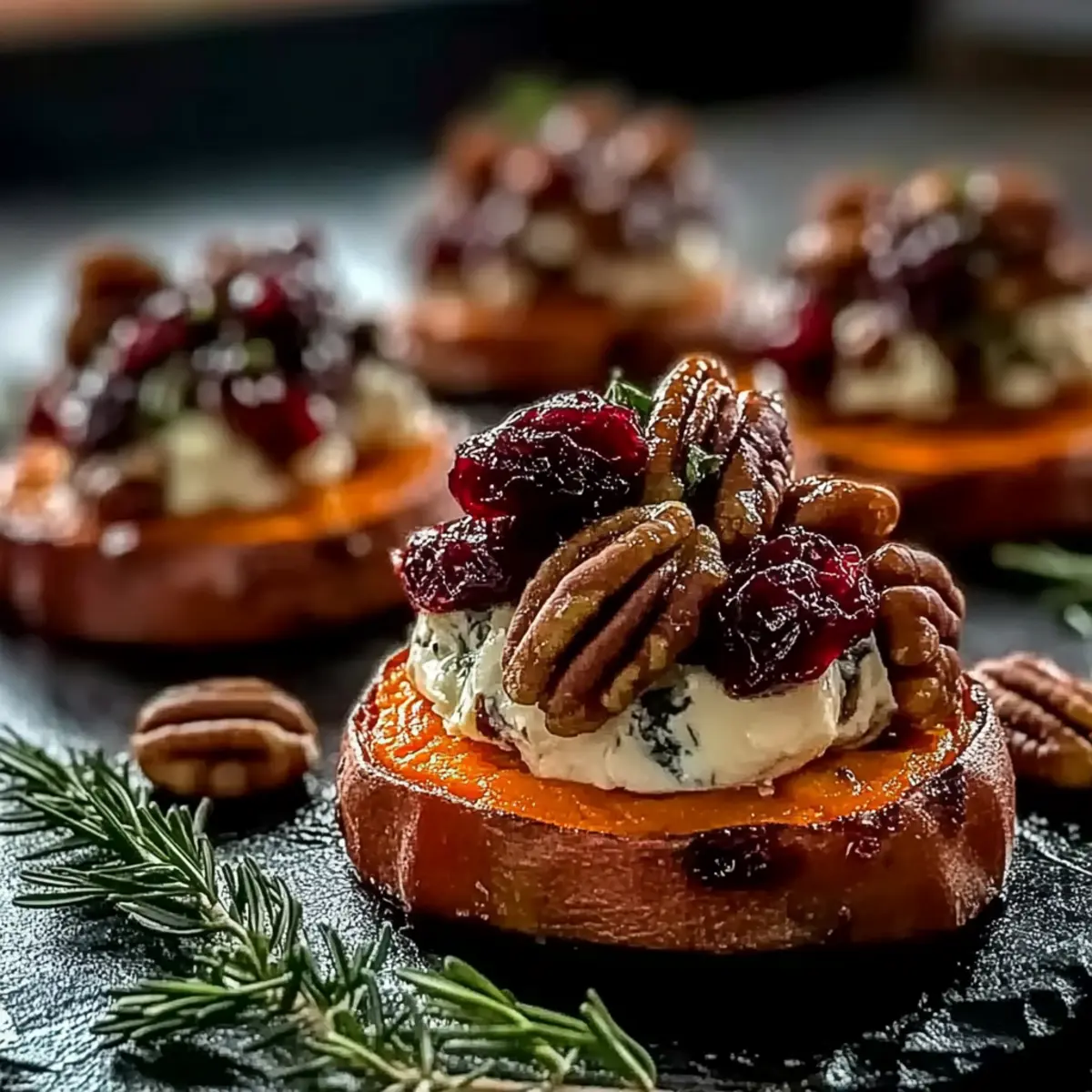 Sweet Potato Rounds with Brie Cranberry and Pecans
