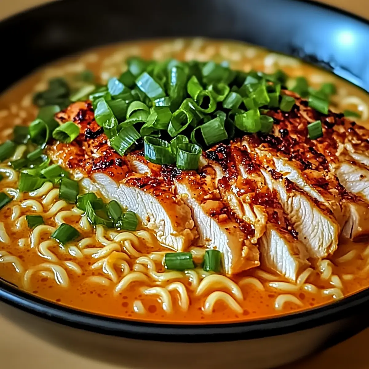 Fiery Chicken Ramen With Creamy Garlic Sauce