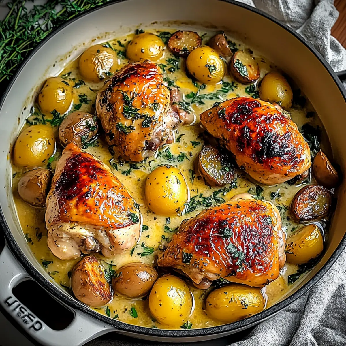 Herb Roasted Chicken in Creamy White Wine Sauce