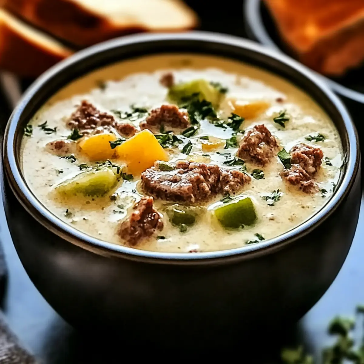 Cozy Creamy Philly Cheese-Steak Soup