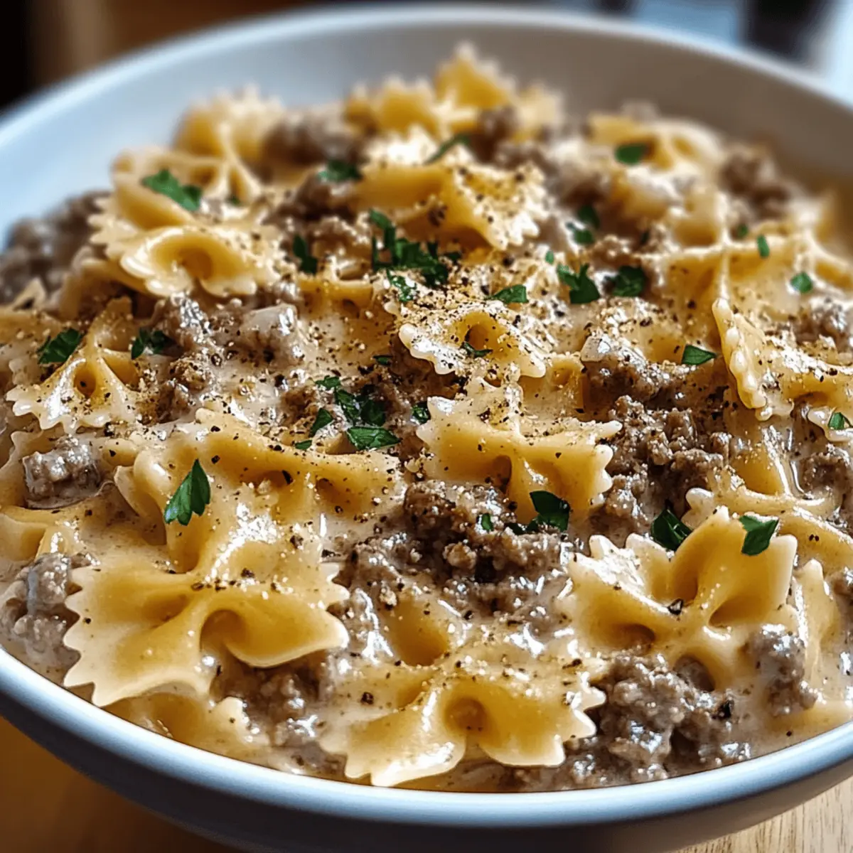 Creamy Parmesan Garlic Beef Bowtie Pasta