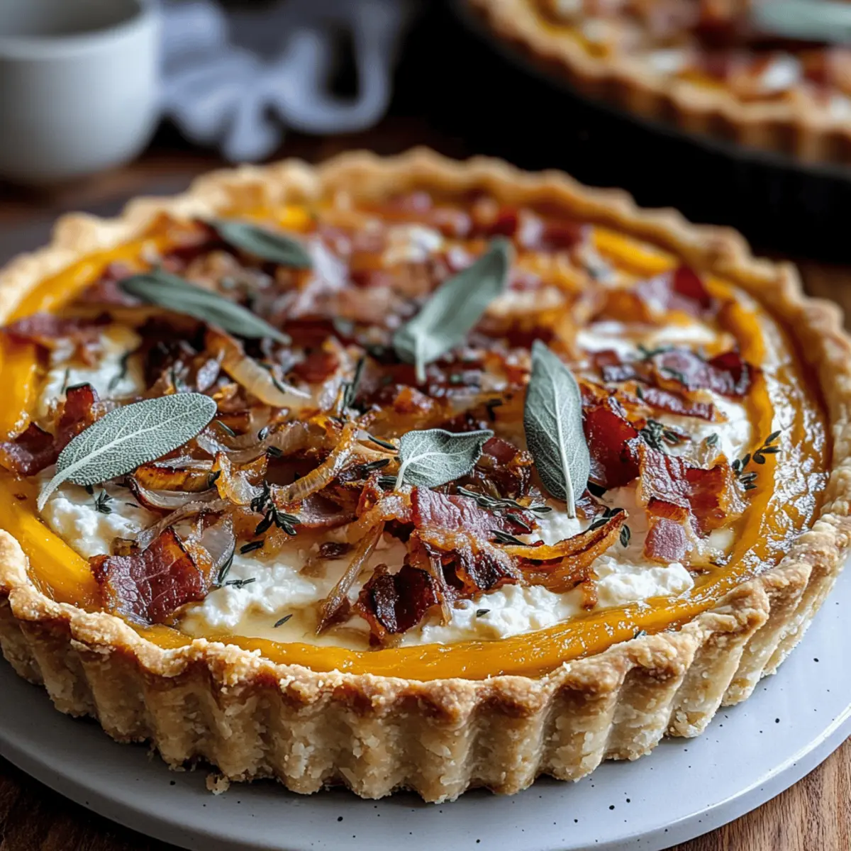 Pumpkin, Ricotta & Caramelized Onion Tart with Bacon and Sage
