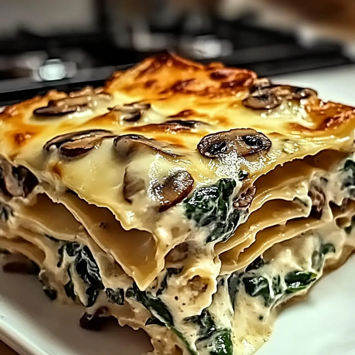 Cozy Creamy Spinach Mushroom Lasagna