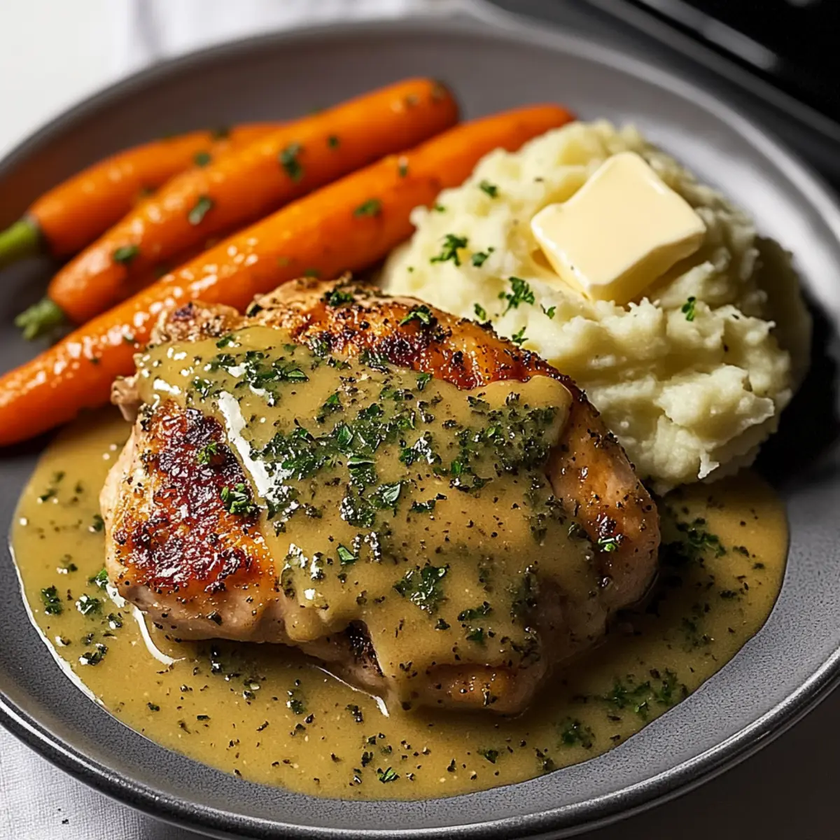 Creamy Herb Chicken with Mashed Potatoes & Glazed Carrots