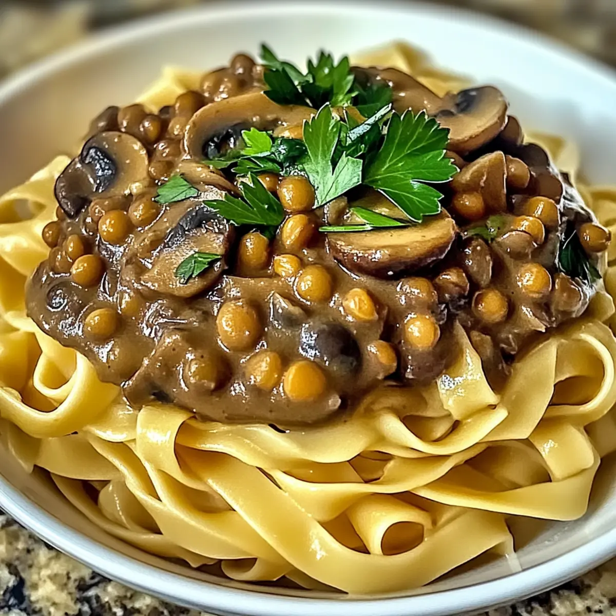 Vegan Lentil Mushroom Stroganoff