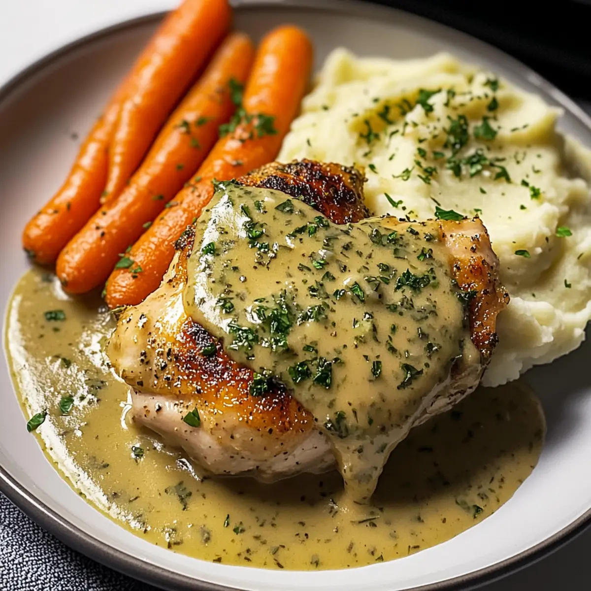 Creamy Herb Chicken with Mashed Potatoes & Glazed Carrots