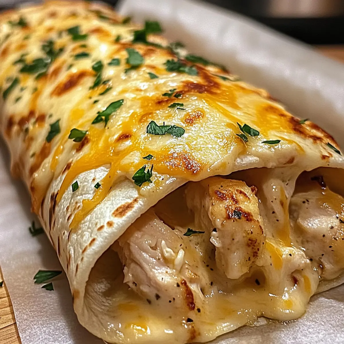 Ooey-Gooey Cheesy Garlic Chicken Wraps