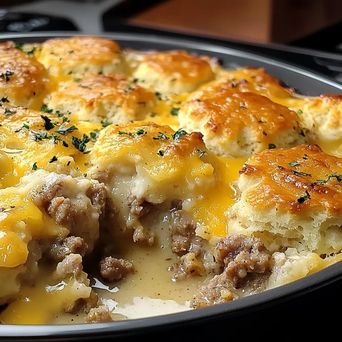 Hashbrown Gravy Biscuit Bake