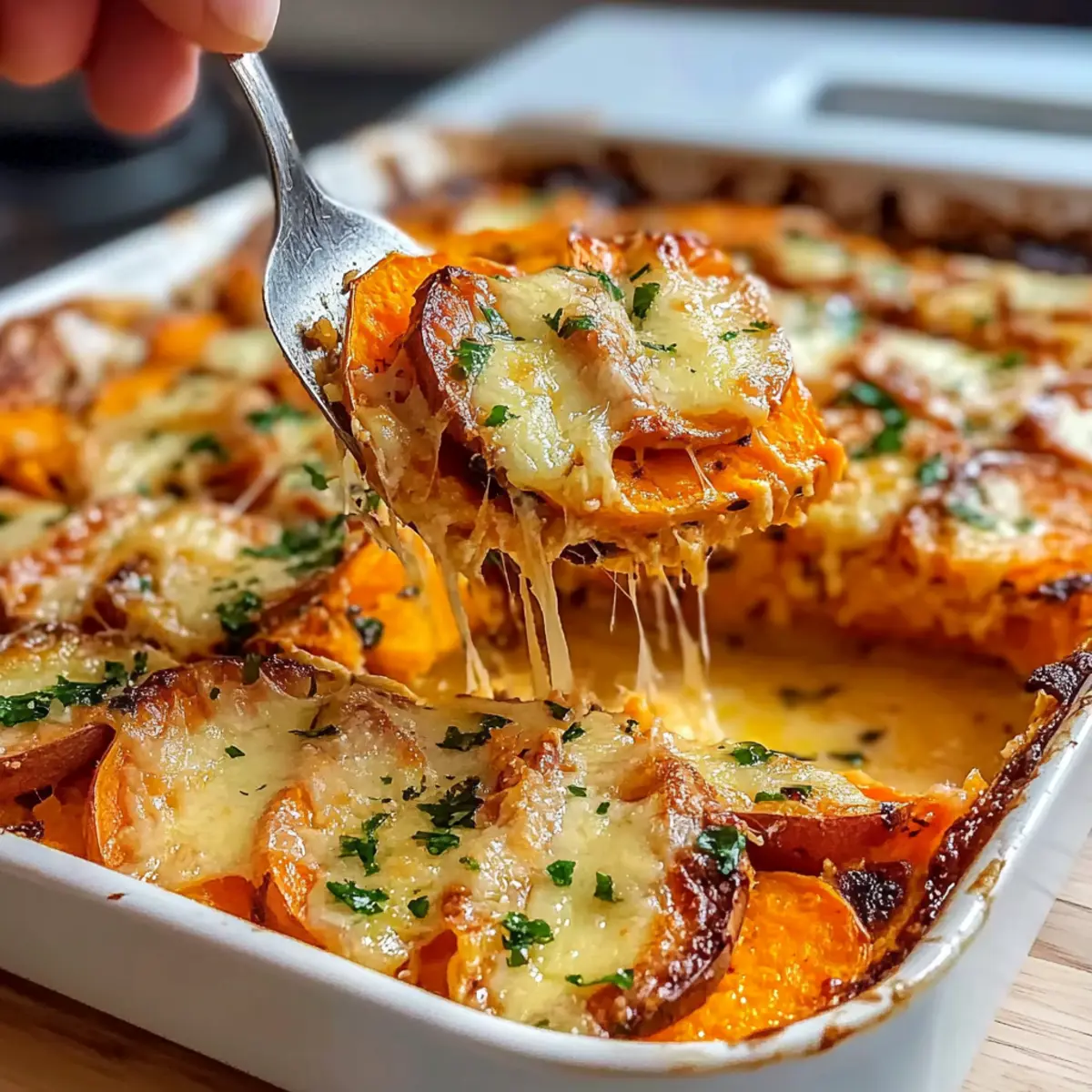 Creamy Garlic Butter Sweet Potato Bake