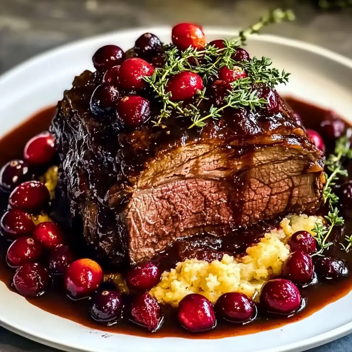 Slow-Braised Beef Roast with Cranberry Balsamic Glaze