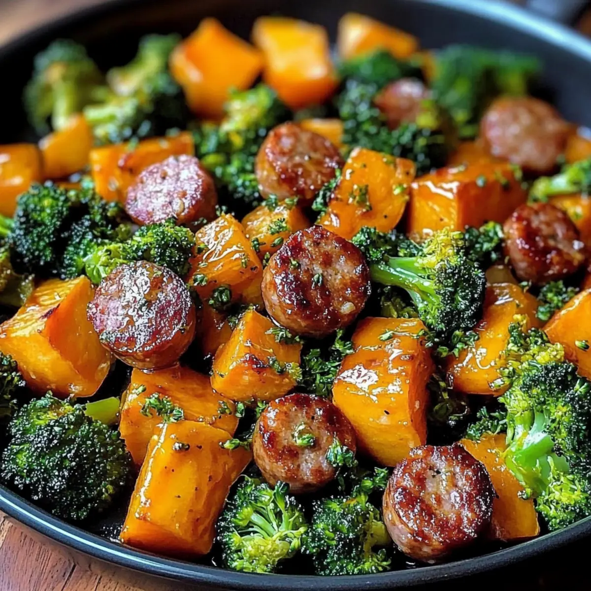Sheet Pan Sausage and Sweet Potatoes with Honey Garlic Sauce