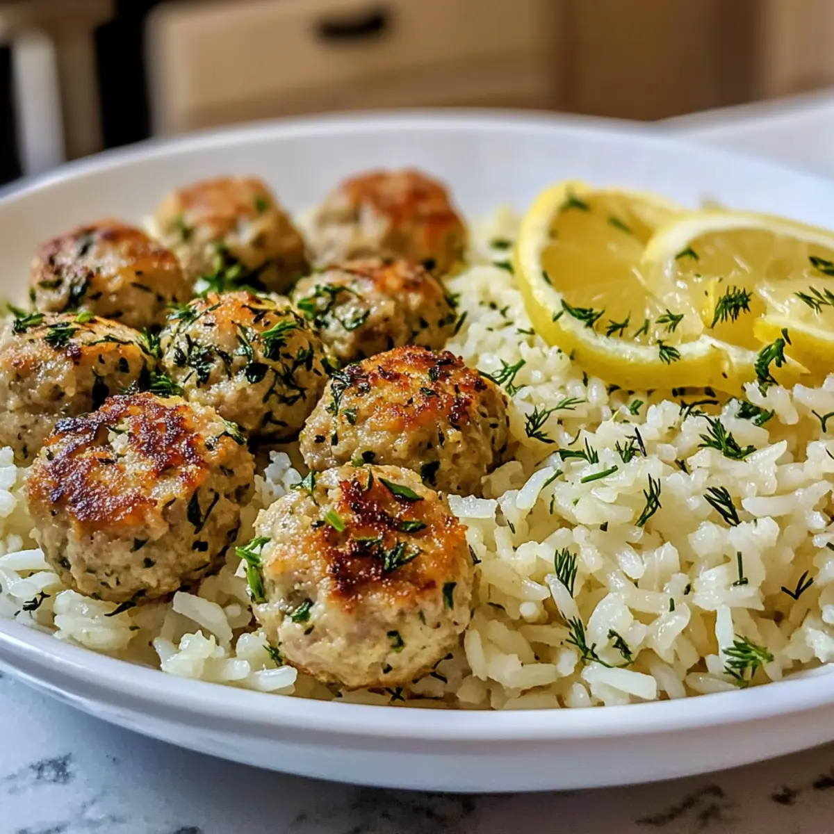 Greek Turkey Meatballs with Lemon Herb Rice