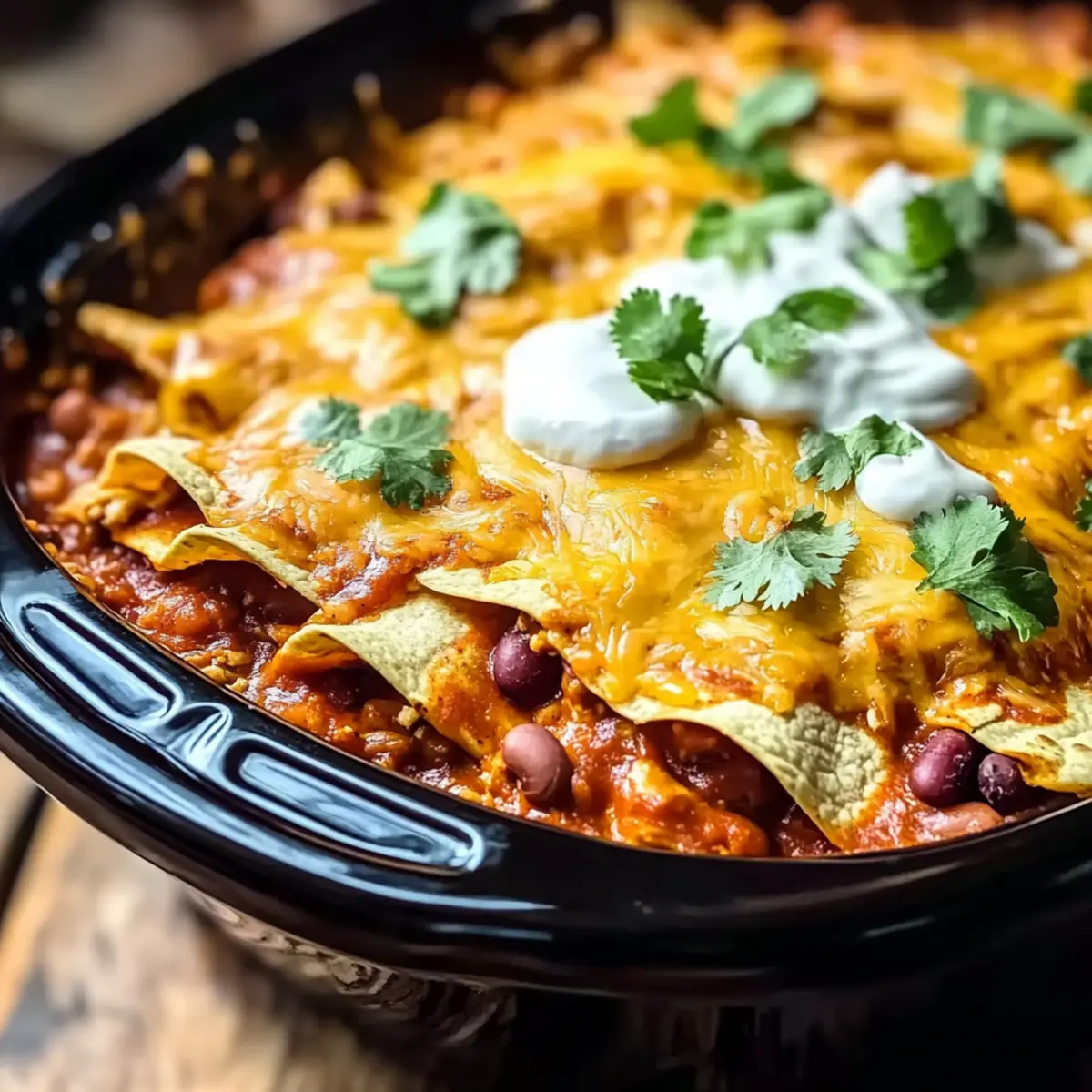 Crockpot Chicken Enchilada Casserole