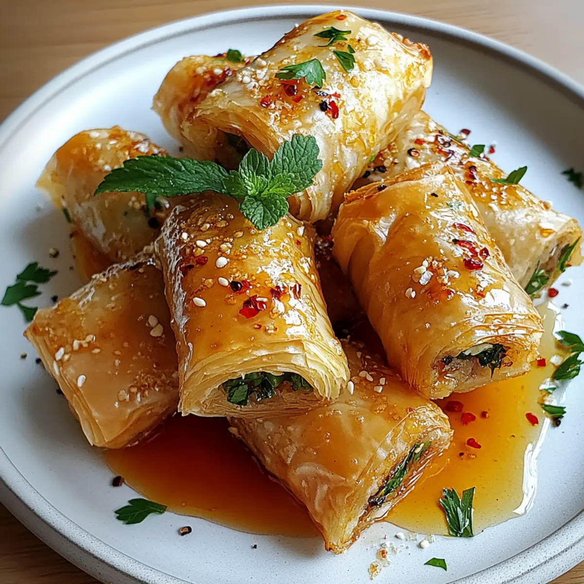 Oven Fried Feta Rolls with Chili Honey