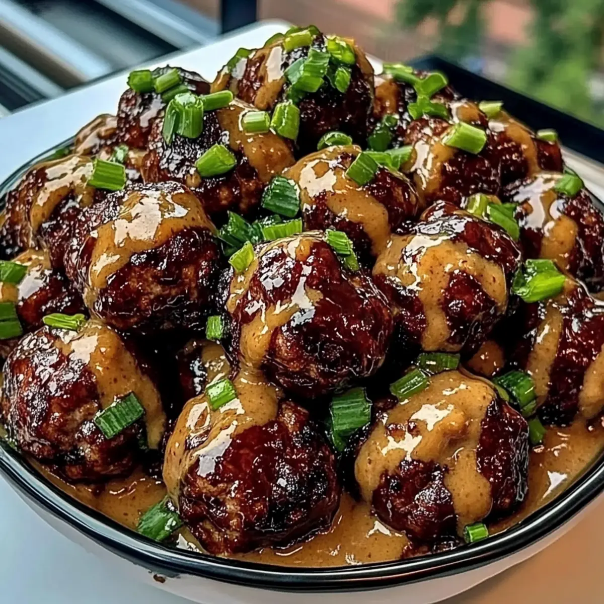 Sticky Hoisin Meatballs with Scallion Sauce
