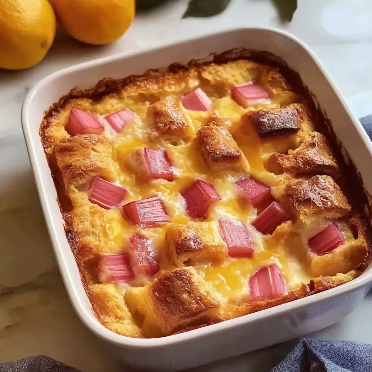 Rhubarb Bread Pudding with Orange Custard