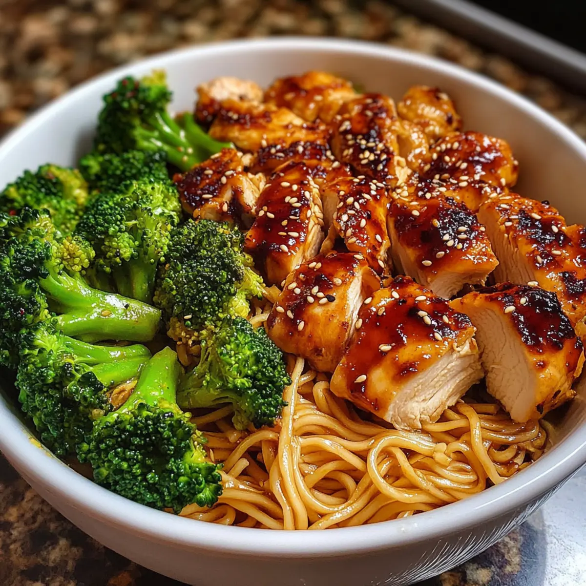 Spicy Garlic Chicken and Broccoli Noodle Bowls