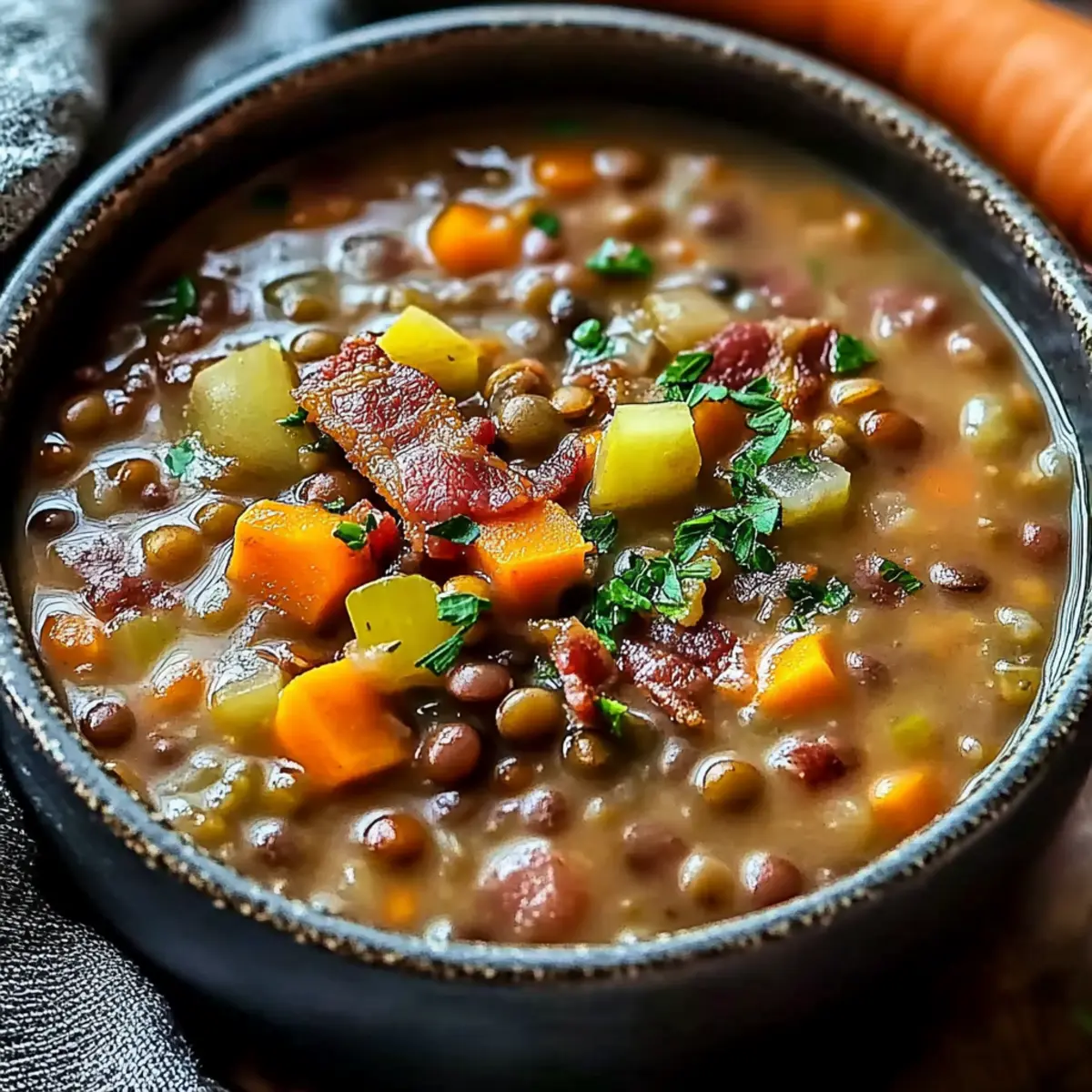 French Lentil Bacon Soup
