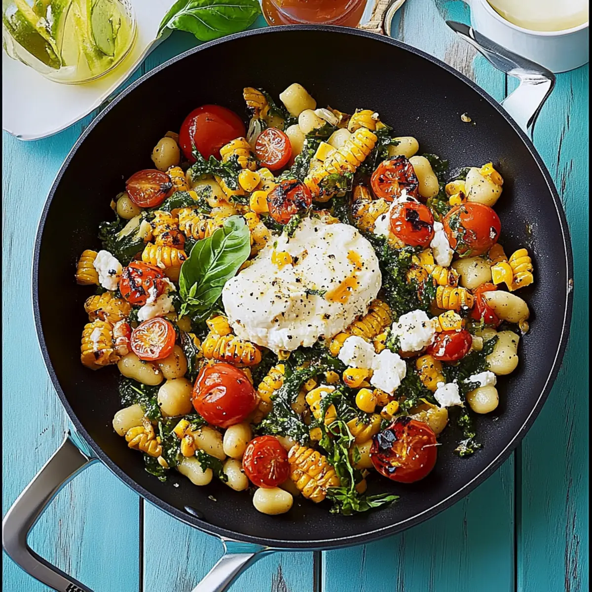 Summer Skillet Gnocchi Recipe with Grilled Corn and Burrata