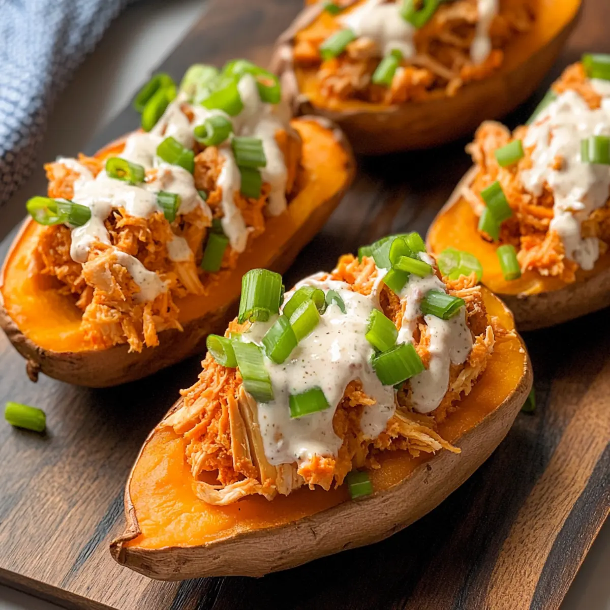 Buffalo Chicken Stuffed Sweet Potatoes