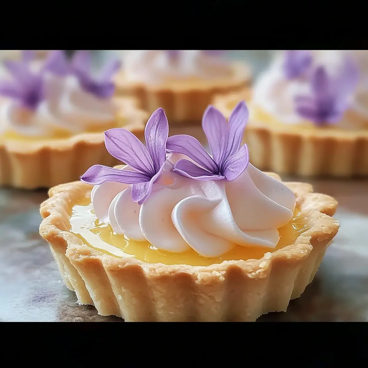 Mini Lemon Tart with Lilac Meringue
