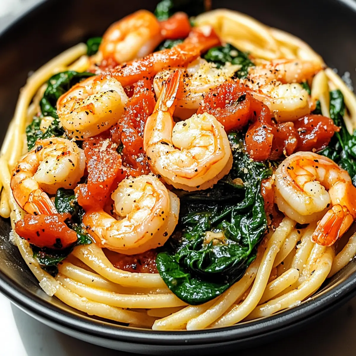 Tomato Spinach Shrimp Pasta