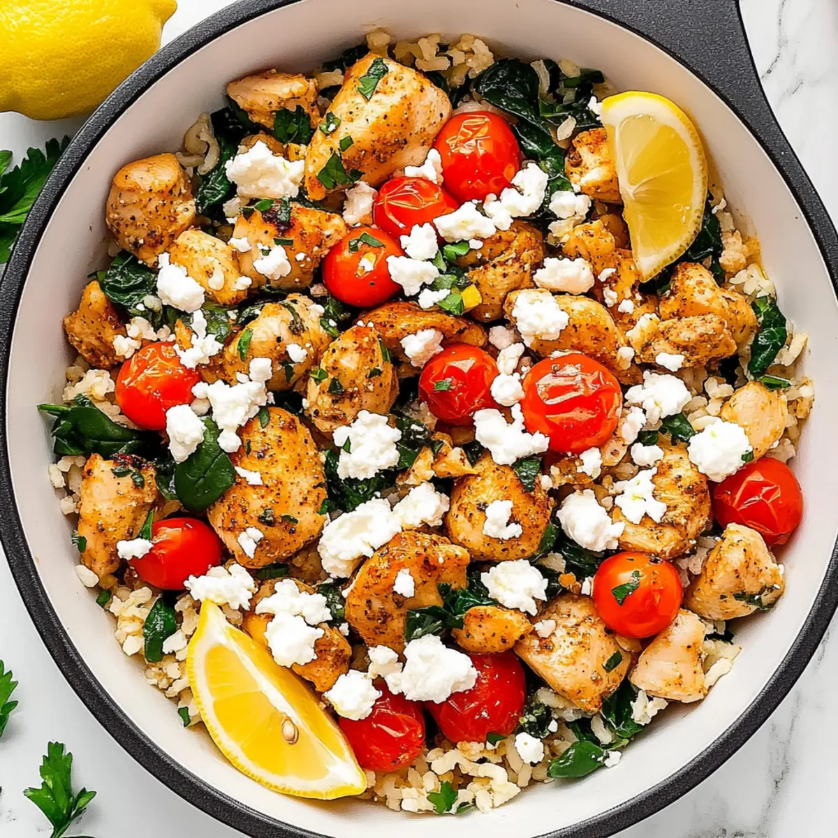 Greek Chicken with Lemon Rice and Tomatoes